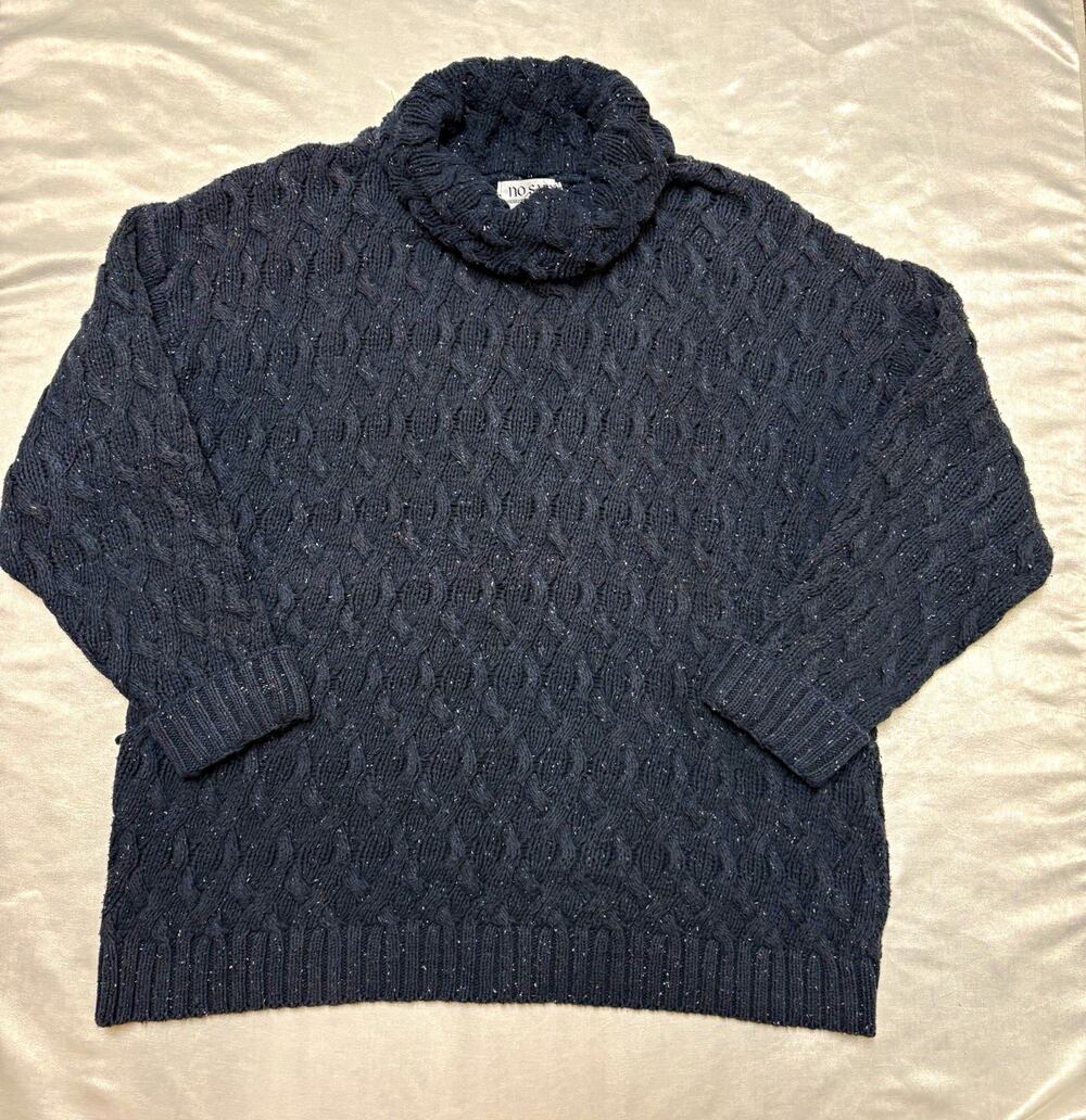 Vintage No Saint Cable Knit Sweater S Made USA Cotton Turtleneck Fisherman Fleck